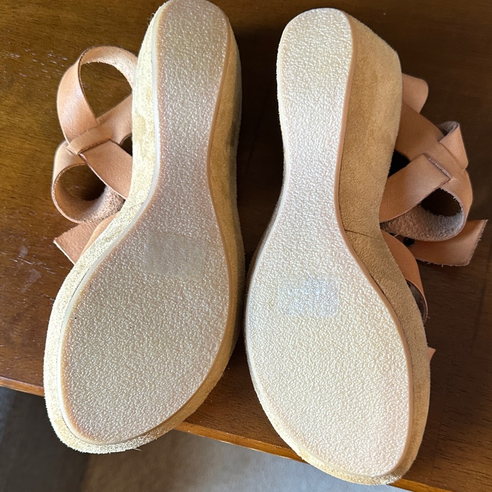 CL by Laundry Tan Leather Wedge Sandals with Buckle - Picture 3 of 5